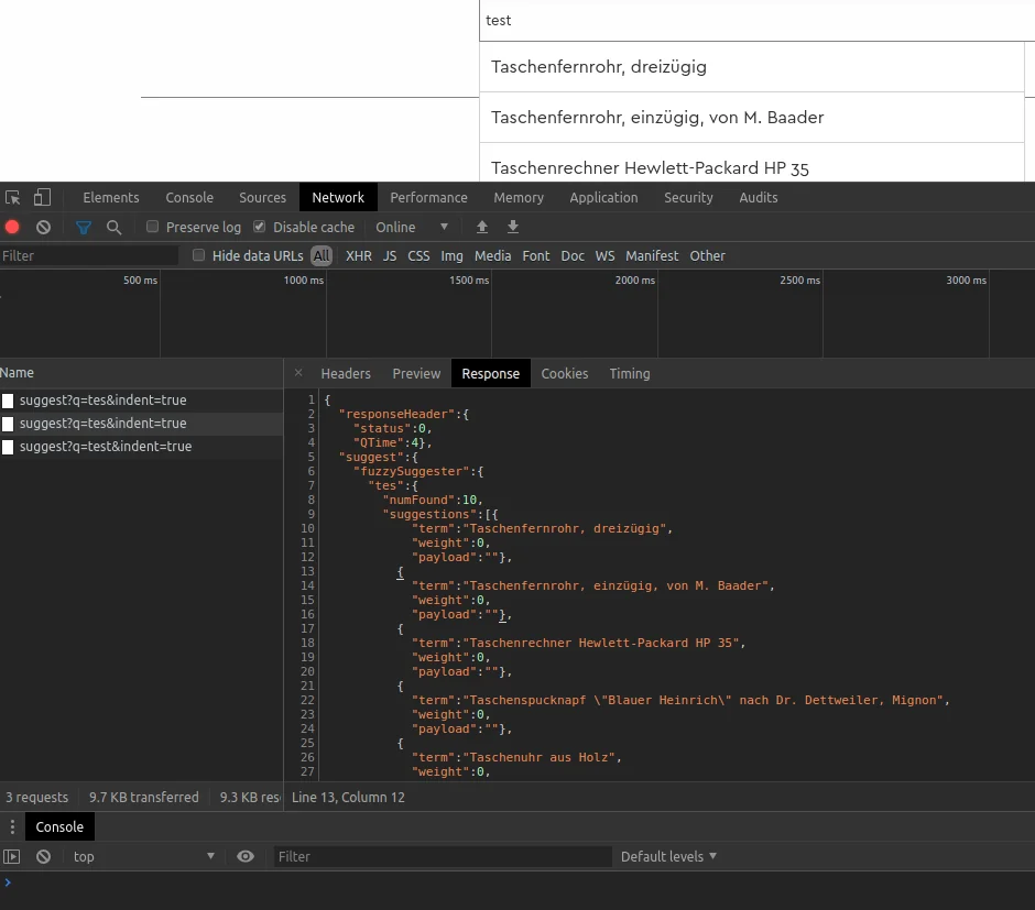 Solr Fuzzy Suggester und Solr Infix Suggester über Ajax